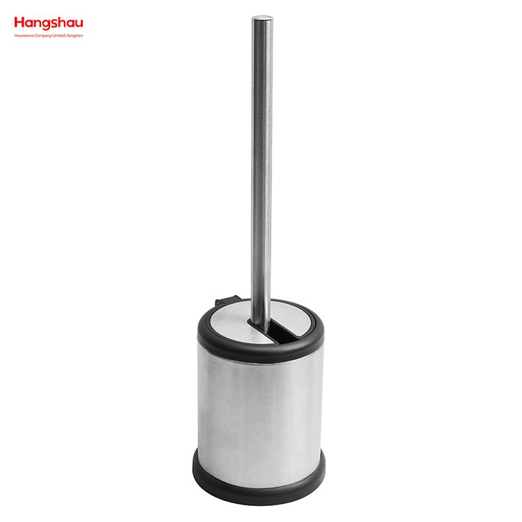 Stainless Steel Circular Automatic Lid Opening Toilet Brush Matte Bathroom Toilet Standing Metal Toilet Brush with Holder Plastic Brush Cleaning Set