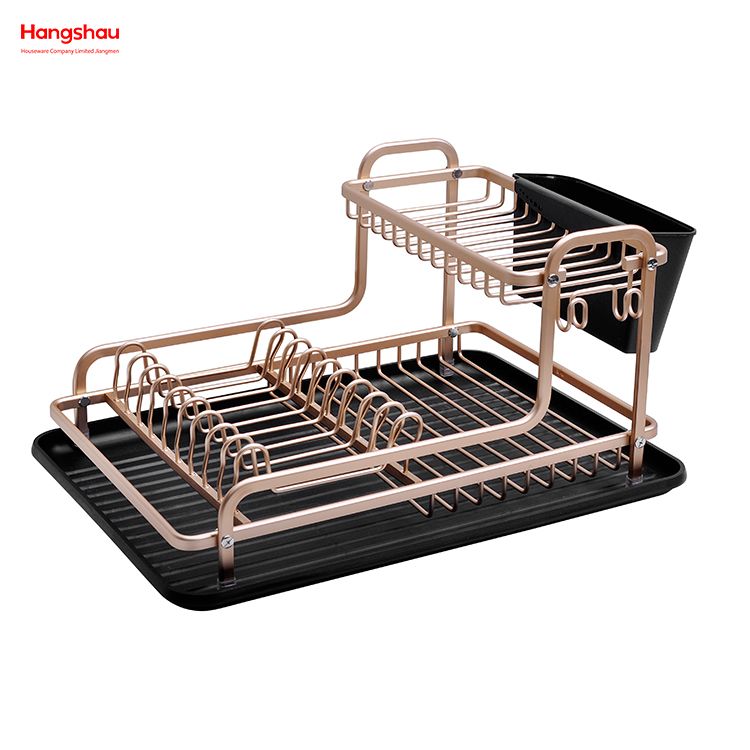 Kitchen Utensils Storage Aluminum Alloy Dish Rack over Sink Organizer Double Deck Metal Drying Dish Tray Rack Stand Dish Rack Cup Holder 