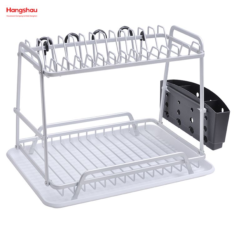 Kitchen Utensils Storage Aluminum Alloy Dish Rack over Sink Organizer Double Deck Metal Drying Dish Tray Rack Stand Dish Rack 