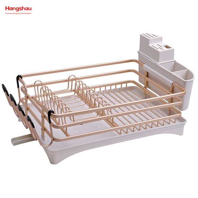 Kitchen Stand Dish Rack Countertop Dish Rack Cup Holder Aluminum Alloy Dish Rack over Sink Organizer Metal Drying Plastic Dish Tray Rack 