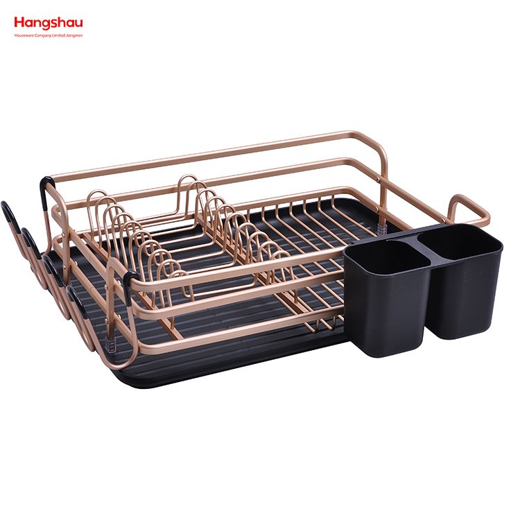 Kitchen Stand Dish Rack Countertop Dish Rack Cup Holder Golden Aluminum Alloy Dish Rack over Sink Organizer Metal Drying Plastic Dish Tray Rack 