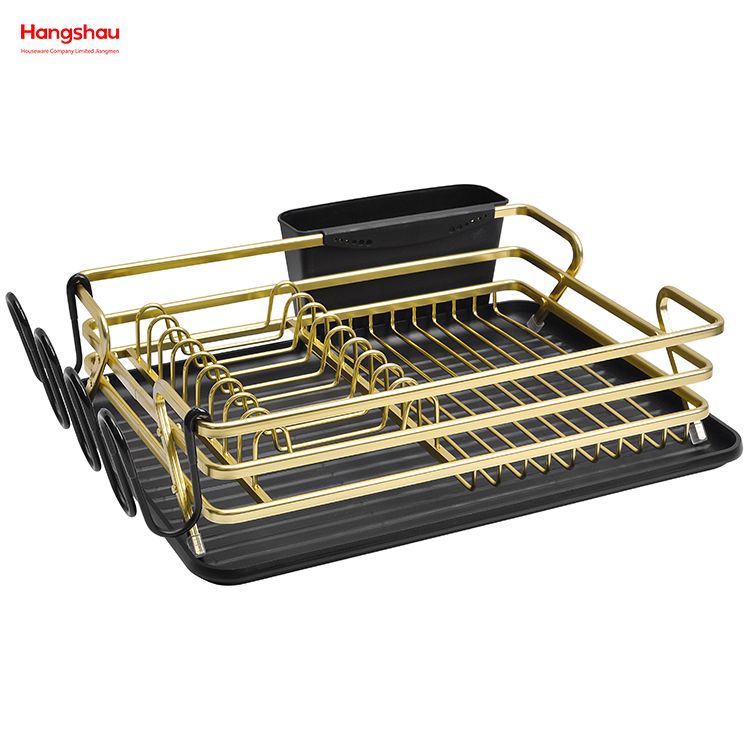 Black Golden Aluminum Alloy Dish Rack over Sink Organizer Metal Drying Plastic Dish Tray Rack Kitchen Stand Dish Rack Countertop Dish Rack Cup Holder 