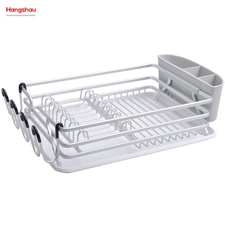 Kitchen Dish Rack Cup Holder Aluminum Alloy Dish Rack Metal Drying Plastic Dish Tray Rack over Sink Organizer Stand Dish Rack Countertop 