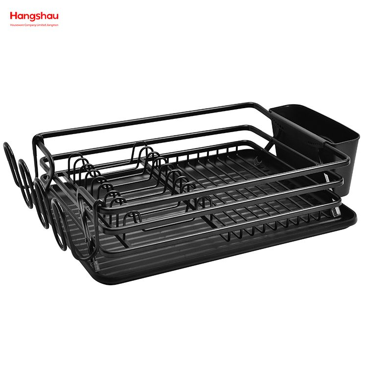 Black Powder Coated Aluminum Alloy Dish Rack over Sink Organizer Metal Drying Plastic Dish Tray Rack Kitchen Stand Dish Rack Countertop Dish Rack Cup Holder 