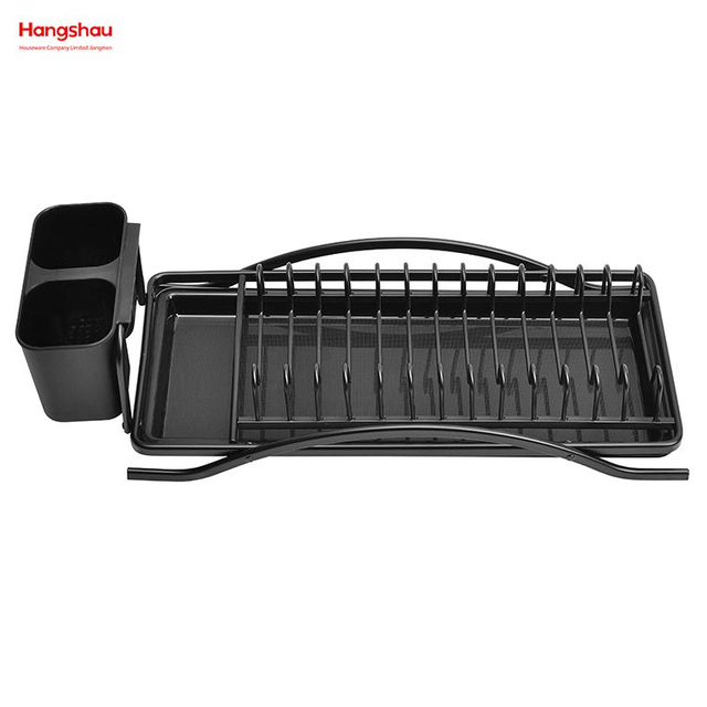 Black Powder Coated Aluminum Alloy Dish Rack Plastic Dish Tray Rack Kitchen Stand Dish Rack Countertop Dish Rack Cup Holder 