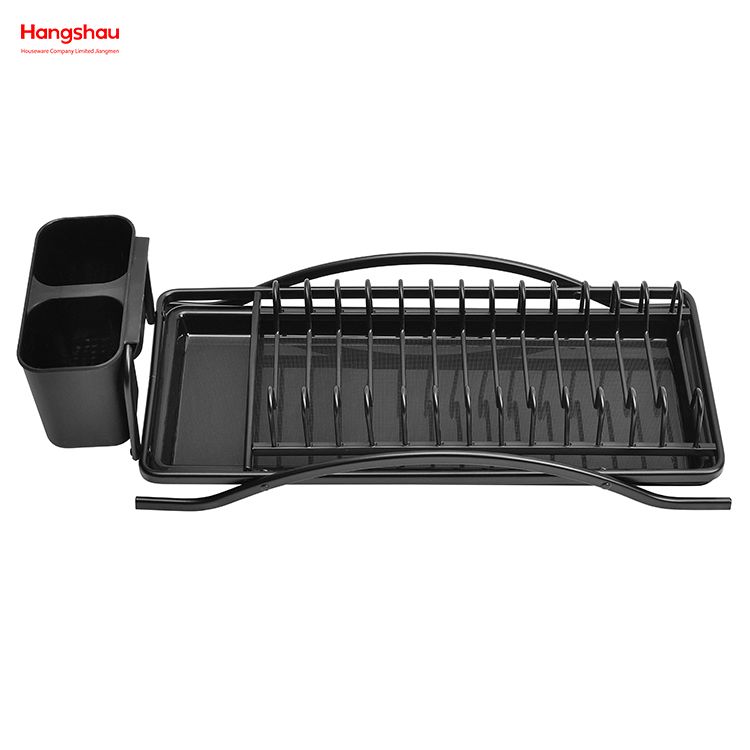 Black Powder Coated Aluminum Alloy Dish Rack Plastic Dish Tray Rack Kitchen Stand Dish Rack Countertop Dish Rack Cup Holder 