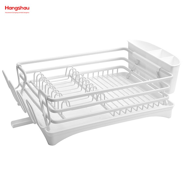 White Aluminum Alloy Dish Rack over Sink Organizer Metal Drying Plastic Dish Tray Rack Kitchen Stand Dish Rack Countertop Dish Rack Cup Holder 
