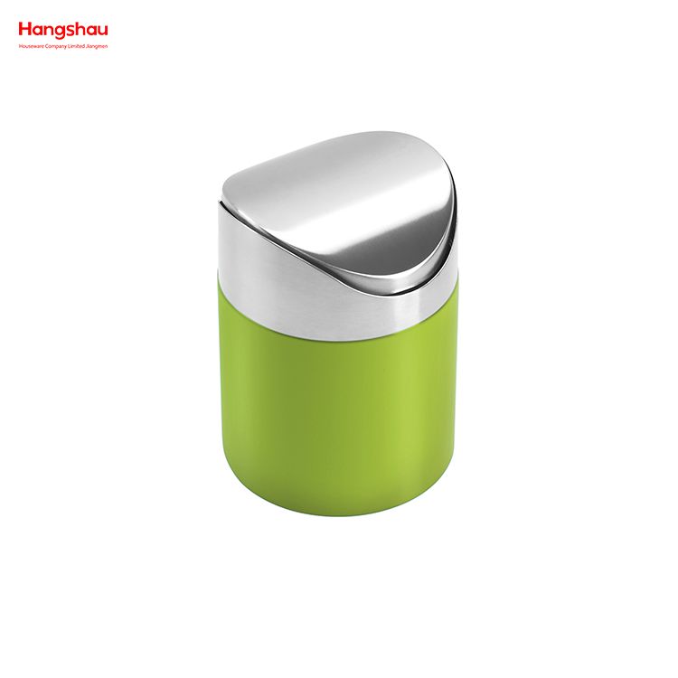 Table Top Waste Bin Metal Waste Bin With Push Lid Round Shape Desktop Dustbin