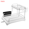 White Kitchen Utensils Storage Aluminum Alloy Metal Drying Dish Tray Rack Organizer Double Deck Stand Dish Rack 