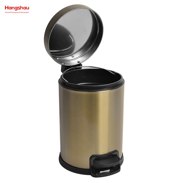 Golden Lacquer Spraying Household Bathroom Stainless Steel 3L Pedal Trash Bin With Cover Closing Slowly And Mutely Round Trash Bin Waste Bin Dustbin