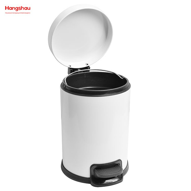 Brushed And White Lacquer Spraying Household Bathroom Stainless Steel 3L Pedal Trash Bin With Cover Closing Slowly And Mutely Round Trash Bin Waste Bin Dustbin