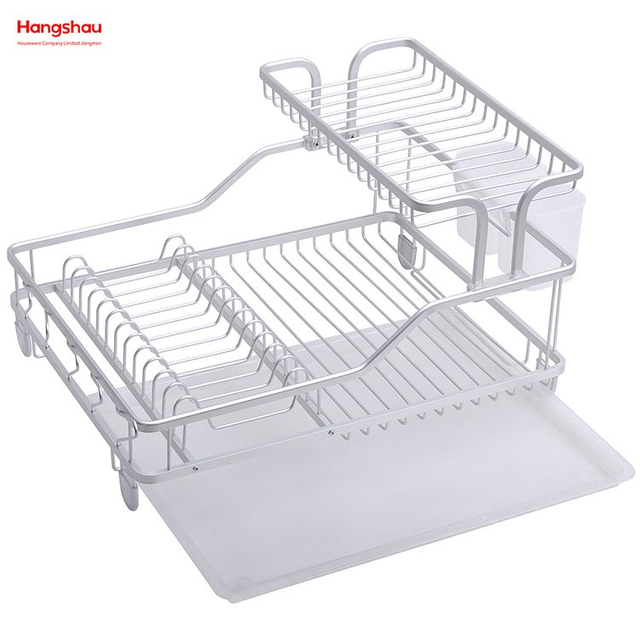 Double Deck Stand Dish Rack Kitchen Utensils Storage Aluminum Alloy Metal Drying Dish Tray Rack Organizer