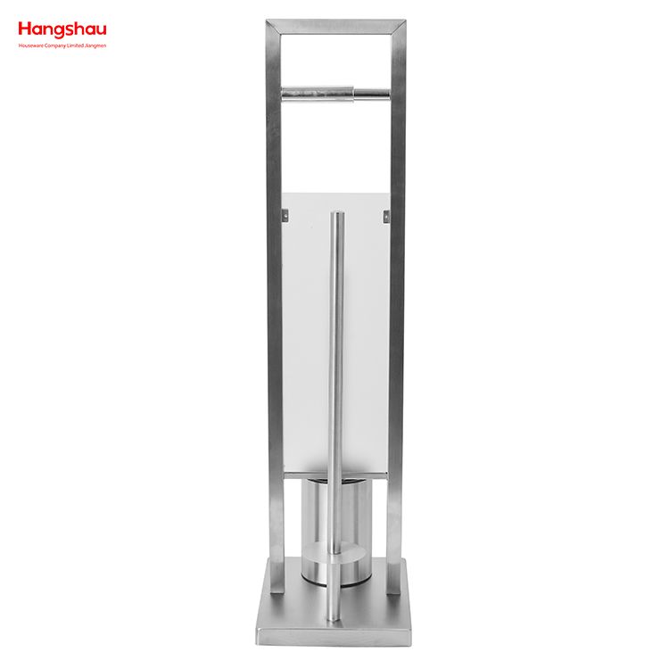 Luxury Matte Metal Free Standing Stainless Steel Toilet Brush And Paper Holder Standing Metal Toilet Brush Holder Lacquer Spraying 