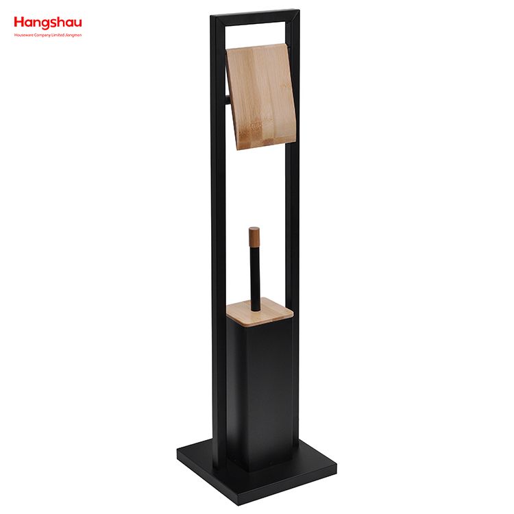 Lacquer Spraying Metal Free Standing Stainless Steel Toilet Brush And Paper Holder Powder Coated Standing Bamboo&Metal Toilet Brush Holder 