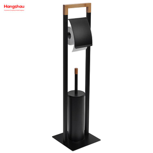 Powder Coated Standing Bamboo&Metal Toilet Brush Holder Lacquer Spraying Metal Free Standing Stainless Steel Toilet Brush And Paper Holder