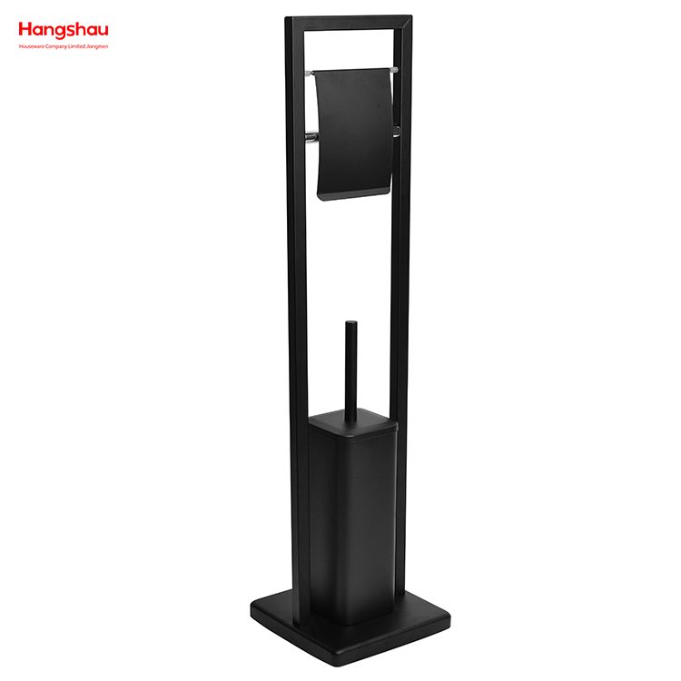 Black Powder Coated Standing Metal Toilet Brush Holder Lacquer Spraying Metal Free Standing Stainless Steel Toilet Brush And Paper Holder