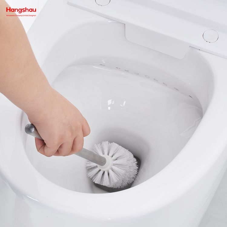 Stainless Steel Matte Bathroom Toilet Standing Metal Toilet Brush with Holder Plastic Brush Cleaning Set