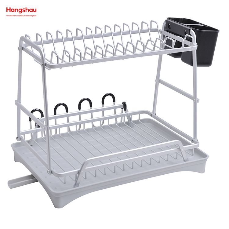 Organizer Double Deck Metal Drying Dish Tray Rack Stand Dish Rack Kitchen Utensils Storage Aluminum Alloy 