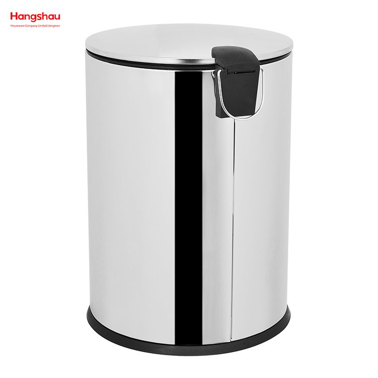 Household Kitchen Bathroom 20L Stainless Steel Polish Trash Can With Foot Pedal Round Mirror Polishing Shape Soft Closing 
