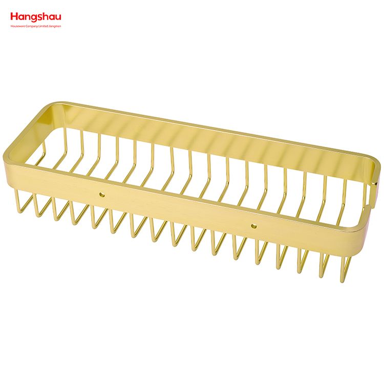 Gold Rectangular Shape Aluminium Bathroom Corner Rack With Metal Shower Caddy Bath Storage Rack Wall Shelf Wall Mounted Bracket